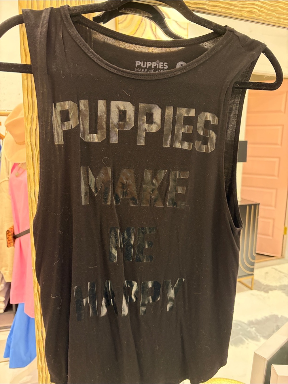 Puppies Make Me Happy Black Graphic Tank Top